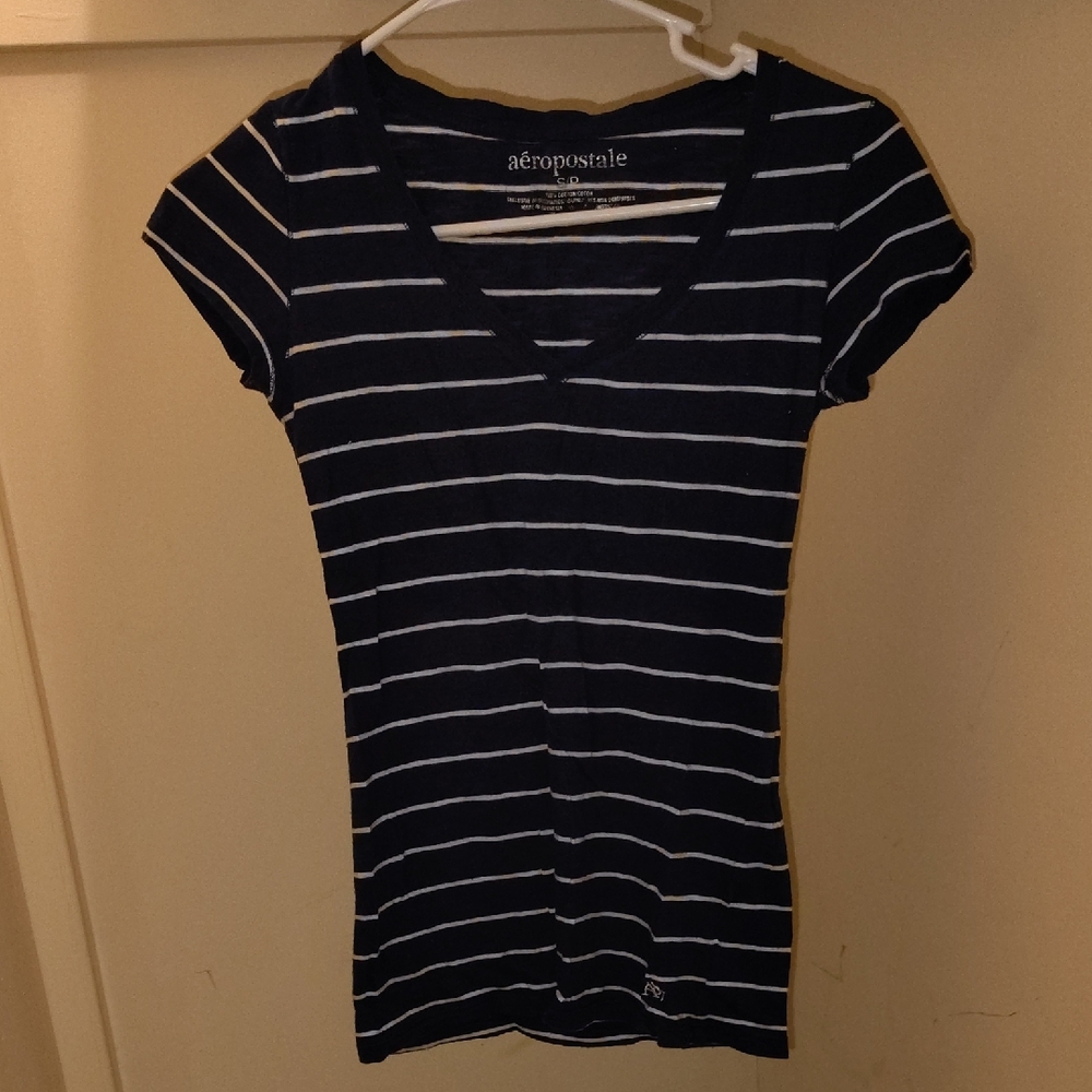 Aeropostale Women's Navy Striped Tee